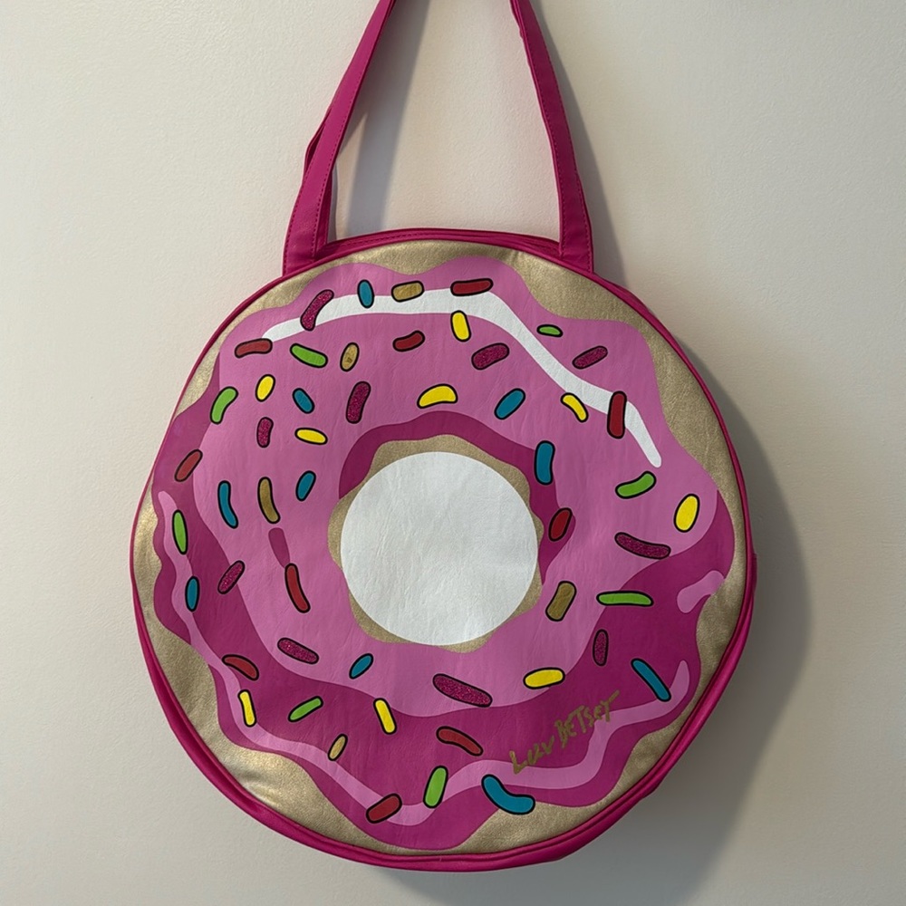 Luv Betsy Johnson Donut Cooler Bag. Ex Lg. Hot pink and gold. New condition.